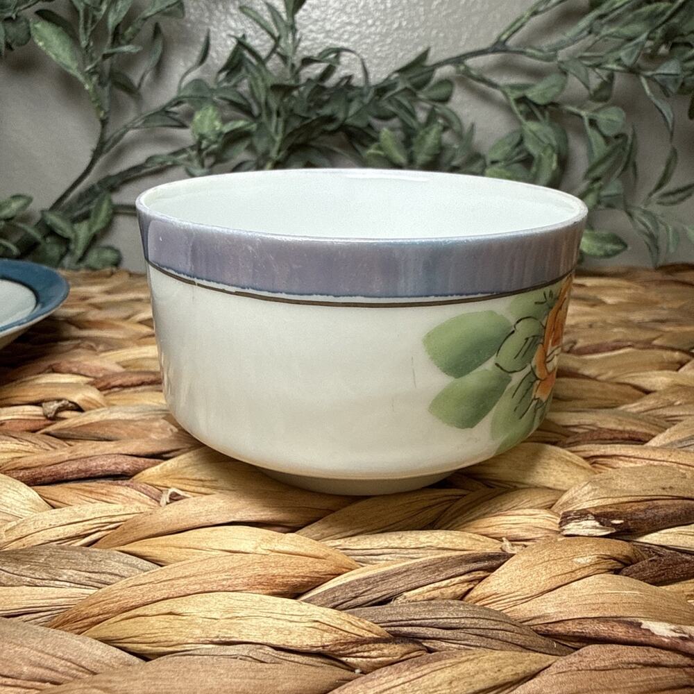 Japanese Lusterware Teacup & Saucer Set Handpainted Blue w/ Flowers Vintage - Picture 9 of 12